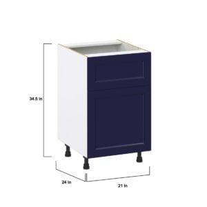 Camellia Painted Midnight Blue Recessed Assembled Base Cabinet with 1 Door and a 10 in. Drawer (21 in. W X 34.5 in. H X 24 in. D)