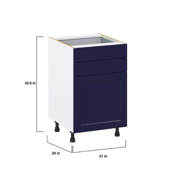 Camellia Painted Midnight Blue Recessed Assembled Base Cabinet with 1 Door and Two 5 in. Drawers (21 in. W X 34.5 in. H X 24 in. D)