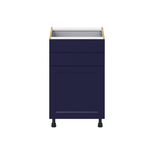 Camellia Painted Midnight Blue Recessed Assembled Base Cabinet with 1 Door and Two 5 in. Drawers (21 in. W X 34.5 in. H X 24 in. D)