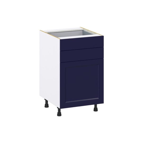 Camellia Painted Midnight Blue Recessed Assembled Base Cabinet with 1 Door and Two 5 in. Drawers (21 in. W X 34.5 in. H X 24 in. D)