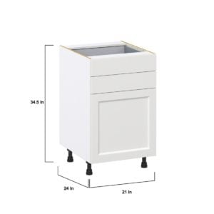 Magnolia Painted Bright White Recessed Assembled Base Cabinet with 1 Door and Two 5 in. Drawers (21 in. W X 34.5 in. H X 24 in. D)