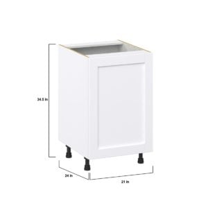 Dahlia Bright White  Shaker Assembled Base Cabinet with 1 Full High Door and 3 Inner Drawers (21 in. W X 34.5 in. H X 24 in. D)