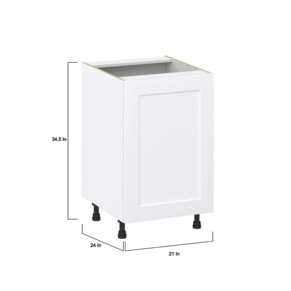 Jasmine Painted Warm White  Shaker Assembled Base Cabinet with 1 Full High Door and 3 Inner Drawers (21 in. W X 34.5 in. H X 24 in. D)