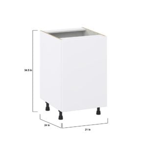 Lily Bright White  Slab Assembled Base Cabinet with 1 Full High Door and 3 Inner Drawers (21 in. W X 34.5 in. H X 24 in. D)