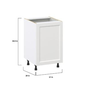 Magnolia Painted Bright White Recessed Assembled Base Cabinet with 1 Full High Door and 3 Inner Drawers (21 in. W X 34.5 in. H X 24 in. D)