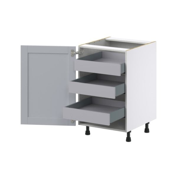 Sea Holly Light Gray  Shaker Assembled Base Cabinet with 1 Full High Door and 3 Inner Drawers (21 in. W X 34.5 in. H X 24 in. D)