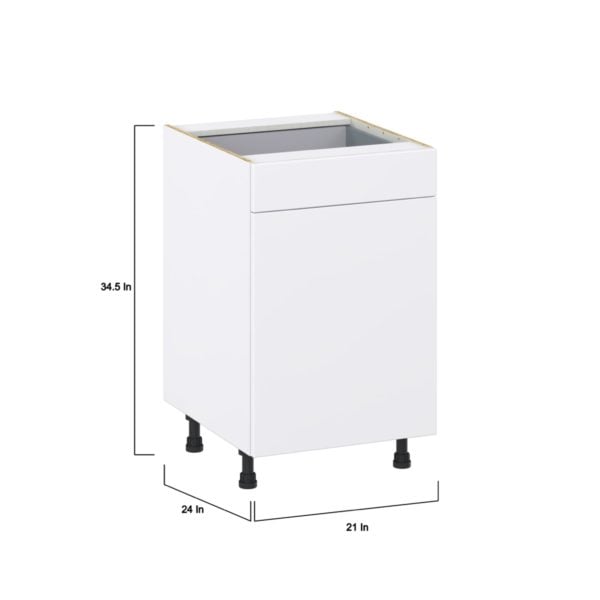 Lily Bright White  Slab Assembled Base Cabinet with a Door and a Drawer (21 in. W X 34.5 in. H X 24 in. D)