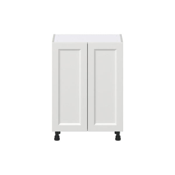 Magnolia Painted Bright White Recessed Assembled Shallow Base Cabinet with 2 Full High Doors and 3 Inner Drawers (24 in. W x 34.5 in. H x 14 in. D)