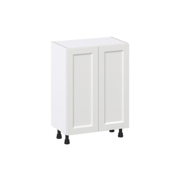 Magnolia Painted Bright White Recessed Assembled Shallow Base Cabinet with 2 Full High Doors and 3 Inner Drawers (24 in. W x 34.5 in. H x 14 in. D)