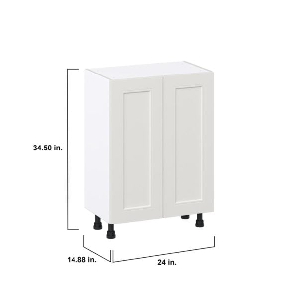 Wisteria Painted Light Gray Recessed Assembled Shallow Base Cabinet with 2 Full High Doors and 3 Inner Drawers (24 in. W x 34.5 in. H x 14 in. D)