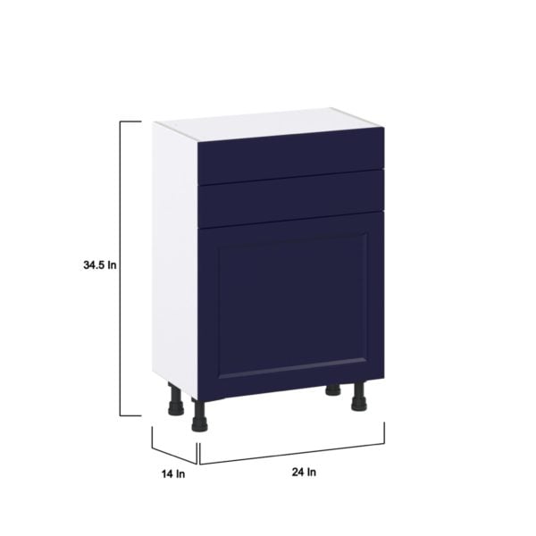 Camellia Painted Midnight Blue Recessed Assembled Shallow Base Cabinet with 1 Door and Two 10 in. Drawers (24 in. W x 34.5 in. H x 14 in. D)