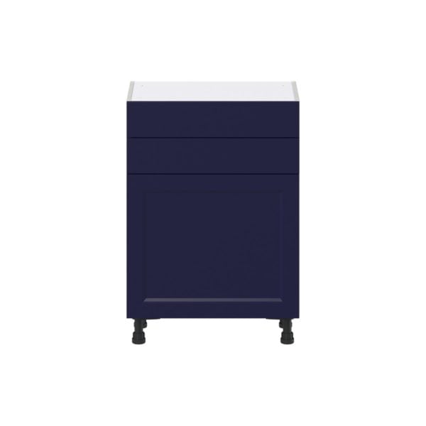 Camellia Painted Midnight Blue Recessed Assembled Shallow Base Cabinet with 1 Door and Two 10 in. Drawers (24 in. W x 34.5 in. H x 14 in. D)