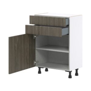 Cordyline Textured Slab Walnut Assembled Shallow Base Cabinet with 1 Door and Two 10 in. Drawers (24 in. W x 34.5 in. H x 14 in. D)