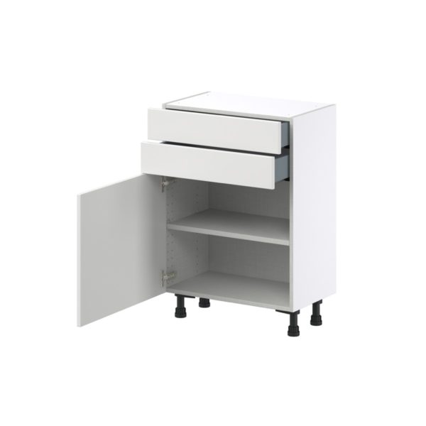 Magnolia Painted Bright White Recessed Assembled Shallow Base Cabinet with 1 Door and Two 10 in. Drawers (24 in. W x 34.5 in. H x 14 in. D)