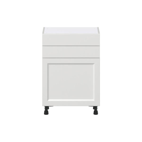 Magnolia Painted Bright White Recessed Assembled Shallow Base Cabinet with 1 Door and Two 10 in. Drawers (24 in. W x 34.5 in. H x 14 in. D)