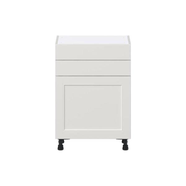 Wisteria Painted Light Gray Recessed Assembled Shallow Base Cabinet with 1 Door and Two 10 in. Drawers (24 in. W x 34.5 in. H x 14 in. D)