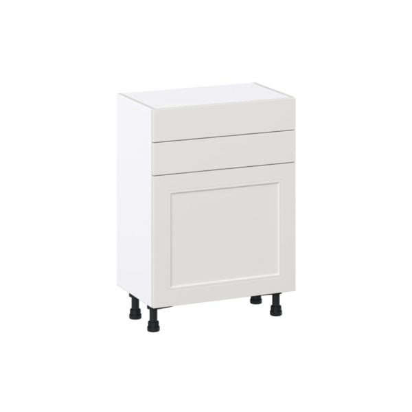 Wisteria Painted Light Gray Recessed Assembled Shallow Base Cabinet with 1 Door and Two 10 in. Drawers (24 in. W x 34.5 in. H x 14 in. D)