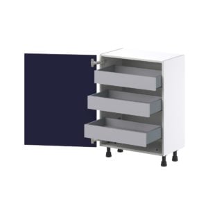 Camellia Painted Midnight Blue Recessed Assembled Shallow Base Cabinet with a Full High Door and 3 Inner Drawers (24 in. W x 34.5 in. H x 14 in. D)