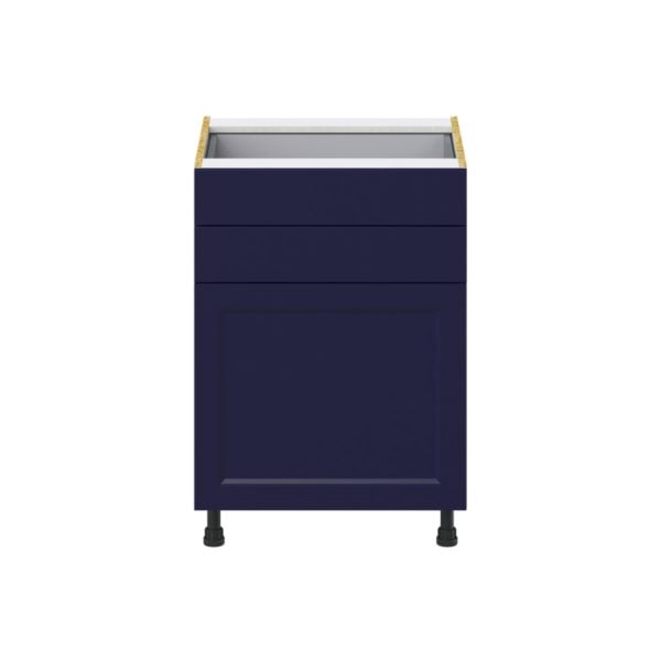 Camellia Painted Midnight Blue Recessed Assembled Base Cabinet with 1 Door and Two 5 in. Drawers (24 in. W x 34.5 in. H x 24 in. D)