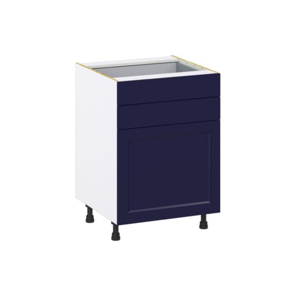 Camellia Painted Midnight Blue Recessed Assembled Base Cabinet with 1 Door and Two 5 in. Drawers (24 in. W x 34.5 in. H x 24 in. D)