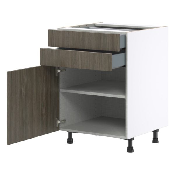 Cordyline Textured Slab Walnut Assembled Base Cabinet with 1 Door and Two 5 in. Drawers (24 in. W x 34.5 in. H x 24 in. D)