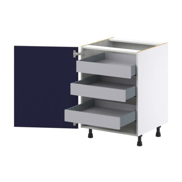 Camellia Painted Midnight Blue Recessed Assembled Base Cabinet with a Full High Door and 3 Inner Drawers (24 in. W x 34.5 in. H x 24 in. D)