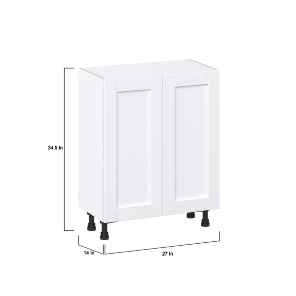 Dahlia Bright White  Shaker Assembled Shallow Base Cabinet with 2 Full High Doors (27 in. W X 34.5 in. H X 14 in. D)