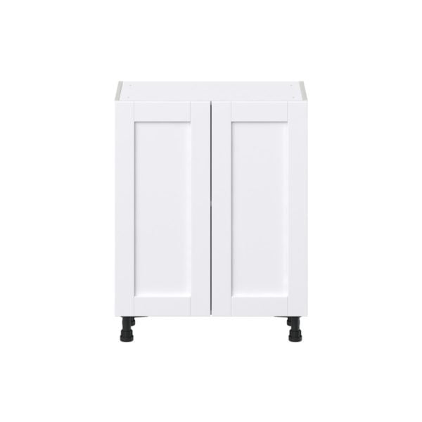 Dahlia Bright White  Shaker Assembled Shallow Base Cabinet with 2 Full High Doors (27 in. W X 34.5 in. H X 14 in. D)