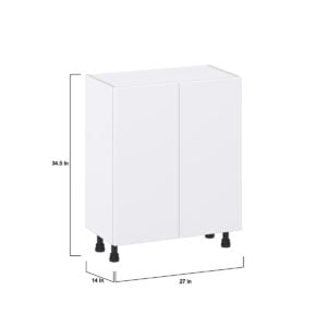 Lily Bright White  Slab Assembled Shallow Base Cabinet with 2 Full High Doors (27 in. W X 34.5 in. H X 14 in. D)