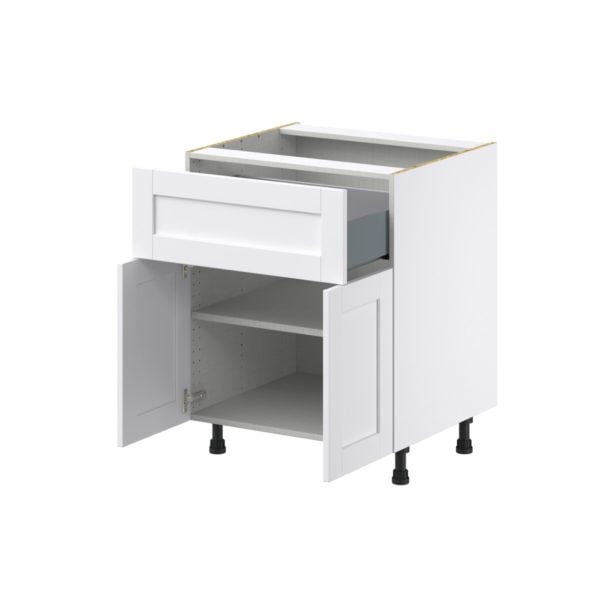 Dahlia Bright White  Shaker Assembled Base Cabinet with 2 Doors and a 10 in. Drawer (27 in. W X 34.5 in. H X 24 in. D)