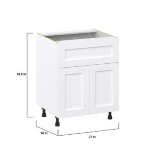 Dahlia Bright White  Shaker Assembled Base Cabinet with 2 Doors and a 10 in. Drawer (27 in. W X 34.5 in. H X 24 in. D)