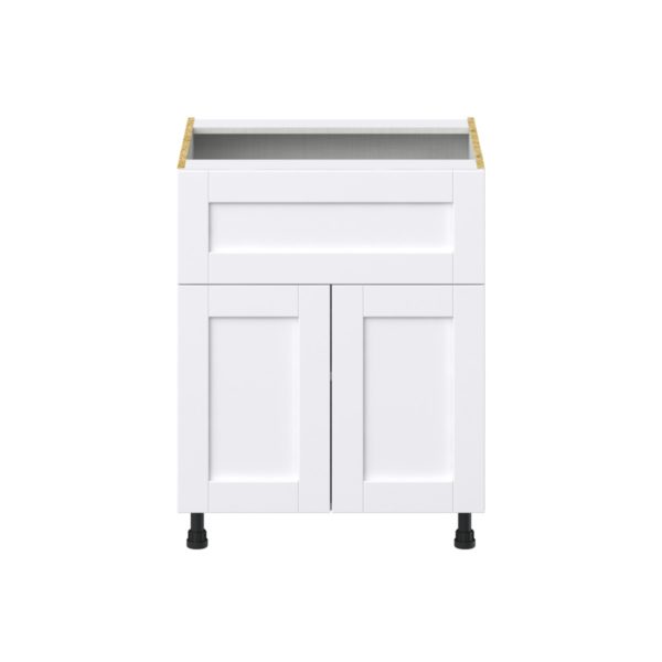 Dahlia Bright White  Shaker Assembled Base Cabinet with 2 Doors and a 10 in. Drawer (27 in. W X 34.5 in. H X 24 in. D)