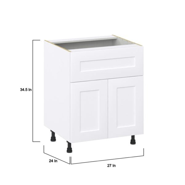 Jasmine Painted Warm White  Shaker Assembled Base Cabinet with 2 Doors and a 10 in. Drawer (27 in. W X 34.5 in. H X 24 in. D)