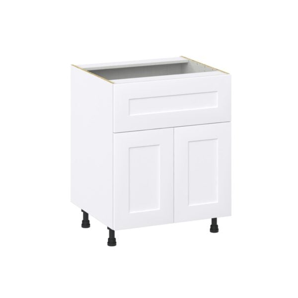 Jasmine Painted Warm White  Shaker Assembled Base Cabinet with 2 Doors and a 10 in. Drawer (27 in. W X 34.5 in. H X 24 in. D)