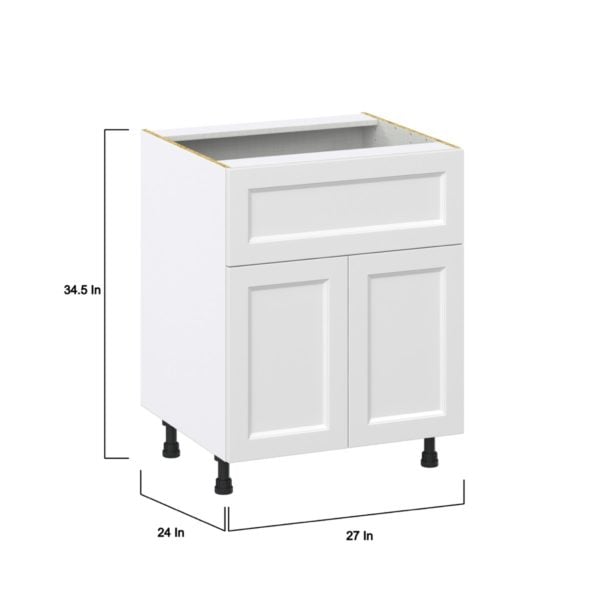 Magnolia Painted Bright White Recessed Assembled Base Cabinet with 2 Doors and a 10 in. Drawer (27 in. W X 34.5 in. H X 24 in. D)