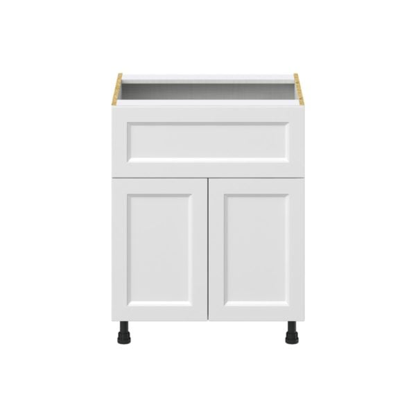 Magnolia Painted Bright White Recessed Assembled Base Cabinet with 2 Doors and a 10 in. Drawer (27 in. W X 34.5 in. H X 24 in. D)