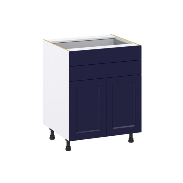 Camellia Painted Midnight Blue Recessed Assembled Base Cabinet with 2 Doors and Two 5 in. Drawers (27 in. W X 34.5 in. H X 24 in. D)