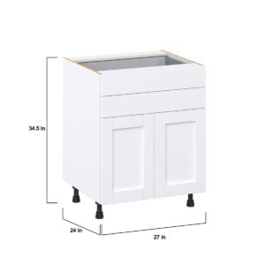 Dahlia Bright White  Shaker Assembled Base Cabinet with 2 Doors and Two 5 in. Drawers (27 in. W X 34.5 in. H X 24 in. D)