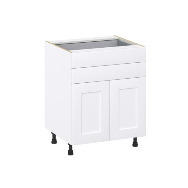 Jasmine Painted Warm White  Shaker Assembled Base Cabinet with 2 Doors and Two 5 in. Drawers (27 in. W X 34.5 in. H X 24 in. D)