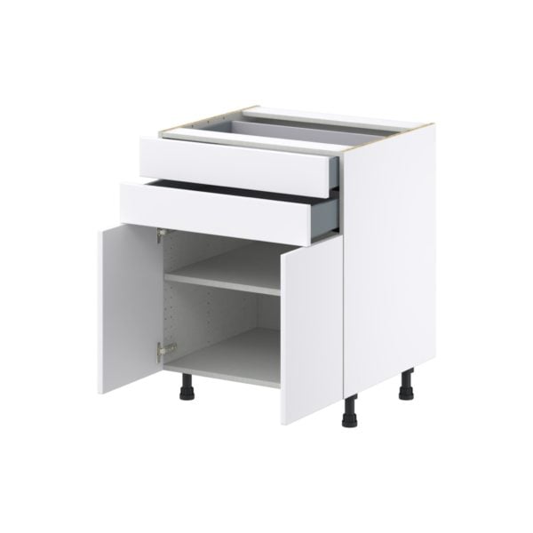 Lily Bright White  Slab Assembled Base Cabinet with 2 Doors and Two 5 in. Drawers (27 in. W X 34.5 in. H X 24 in. D)