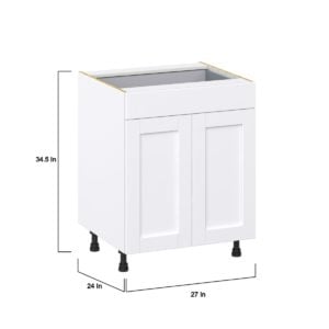 Dahlia Bright White  Shaker Assembled Base Cabinet with 2 Doors and a Drawer (27 in. W X 34.5 in. H X 24 in. D)