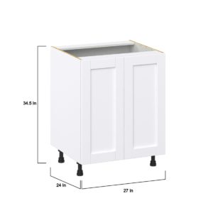 Dahlia Bright White  Shaker Assembled Base Cabinet with a 2 Full High Door and 3 Inner Drawers (27 in. W X 34.5 in. H X 24 in. D)