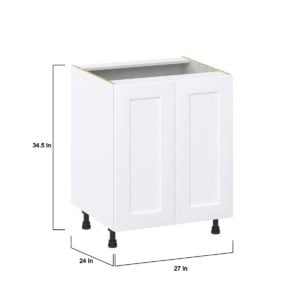 Jasmine Painted Warm White  Shaker Assembled Base Cabinet with a 2 Full High Door and 3 Inner Drawers (27 in. W X 34.5 in. H X 24 in. D)