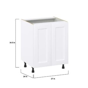 Jasmine Painted Warm White  Shaker Assembled Base Cabinet with 2 Full High Door (27 in. W X 34.5 in. H X 24 in. D)