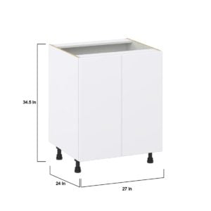 Lily Bright White  Slab Assembled Base Cabinet with 2 Full High Door (27 in. W X 34.5 in. H X 24 in. D)