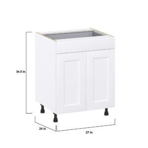 Jasmine Painted Warm White  Shaker Assembled Base Cabinet with 2 Doors and a Drawer (27 in. W X 34.5 in. H X 24 in. D)