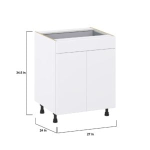 Lily Bright White  Slab Assembled Base Cabinet with 2 Doors and a Drawer (27 in. W X 34.5 in. H X 24 in. D)