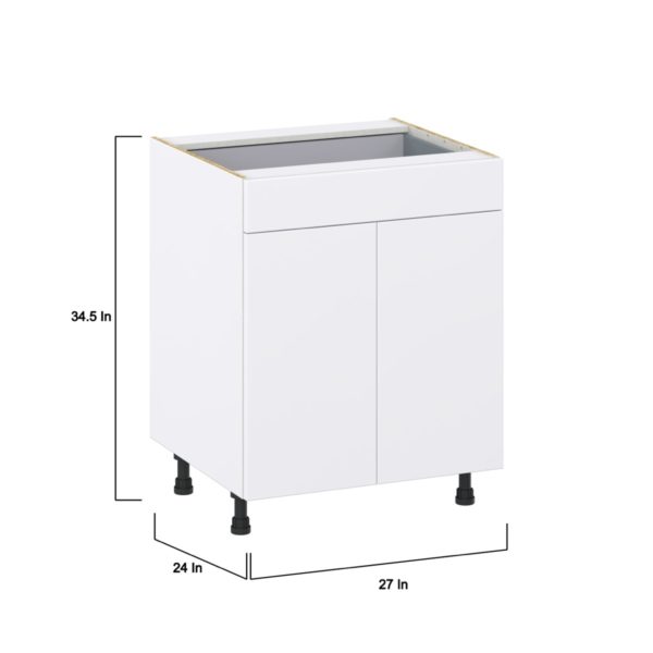 Lily Bright White  Slab Assembled Base Cabinet with 2 Doors and a Drawer (27 in. W X 34.5 in. H X 24 in. D)