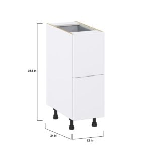 Lily Bright White  Slab Assembled Base Cabinet with 2 Drawers and 1 Inner Drawer (12 in. W X 34.5 in. H X 24 in. D)