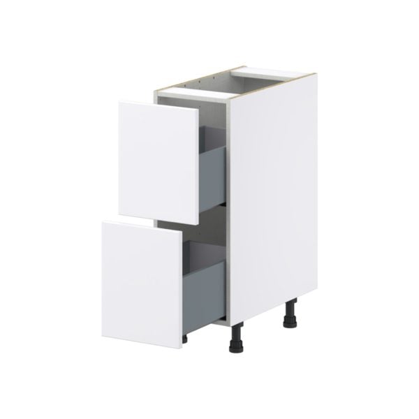 Lily Bright White  Slab Assembled Base Cabinet with 2 Drawers (12 in. W X 34.5 in. H X 24 in. D)